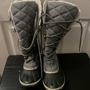 SOREL Womens Out N About Tall Snow Boot Grey Lace Up Quilted Lined Boots